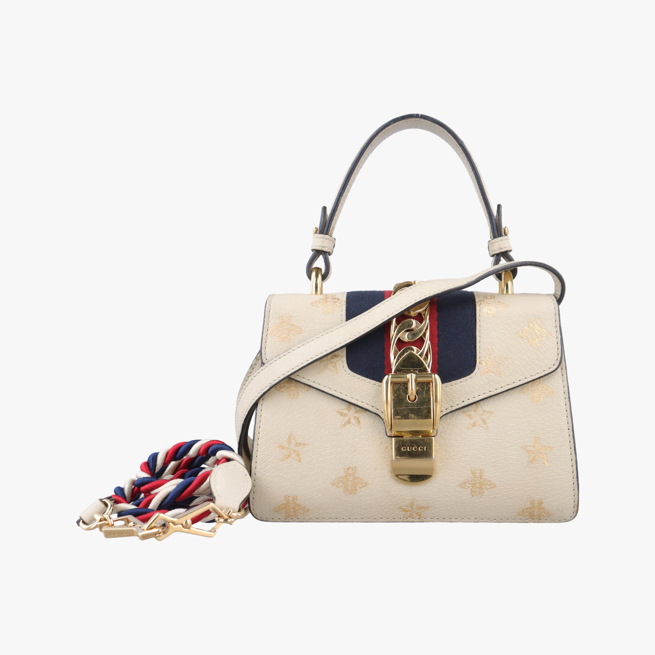 Pre-owned Gucci Sylvie Ivory×navy×red Leather 470270 shoulderbag | stylenewstar