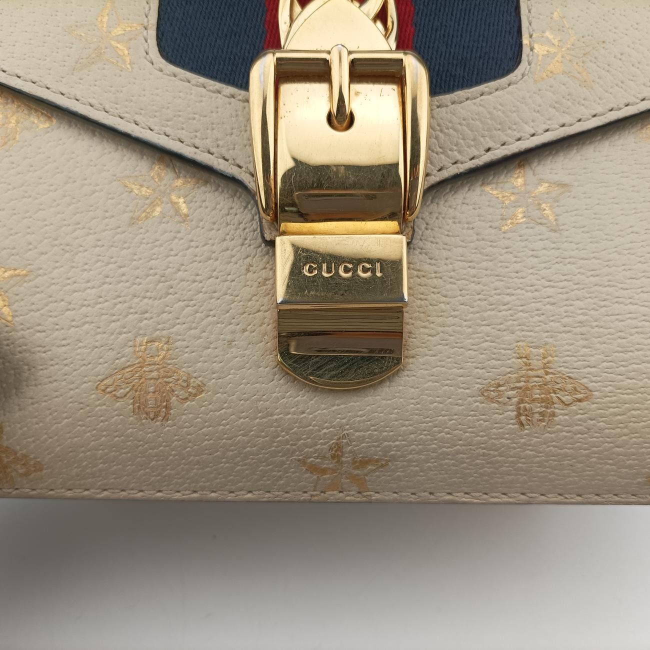 Pre-owned Gucci Sylvie Ivory×navy×red Leather 470270 shoulderbag | stylenewstar