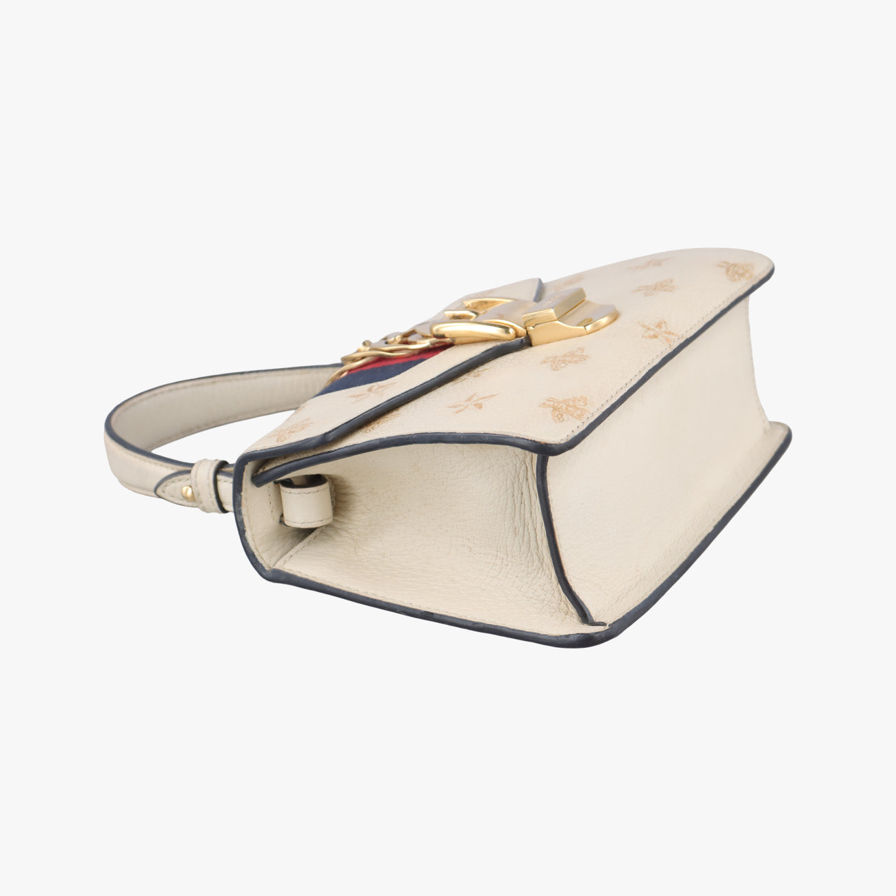 Pre-owned Gucci Sylvie Ivory×navy×red Leather 470270 shoulderbag | stylenewstar