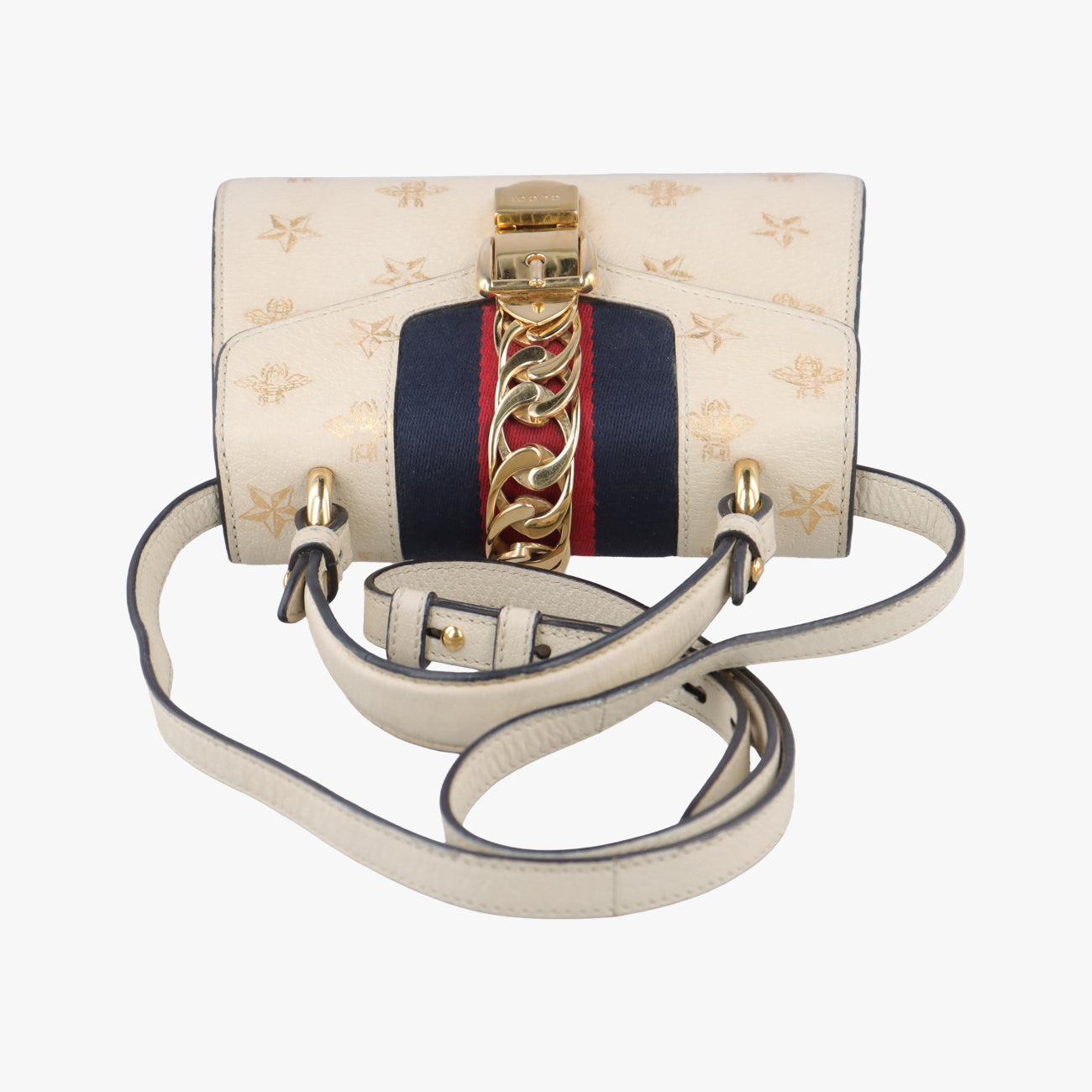 Pre-owned Gucci Sylvie Ivory×navy×red Leather 470270 shoulderbag | stylenewstar