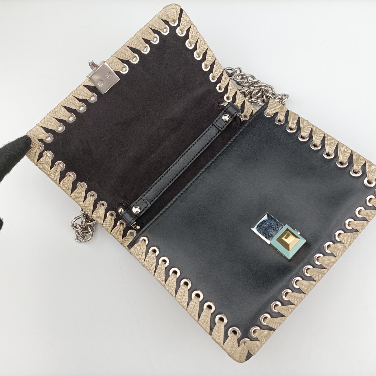 Pre-owned Fendi studded Kan I Black×Multicolour Leather 8M0381 shoulderbag | stylenewstar