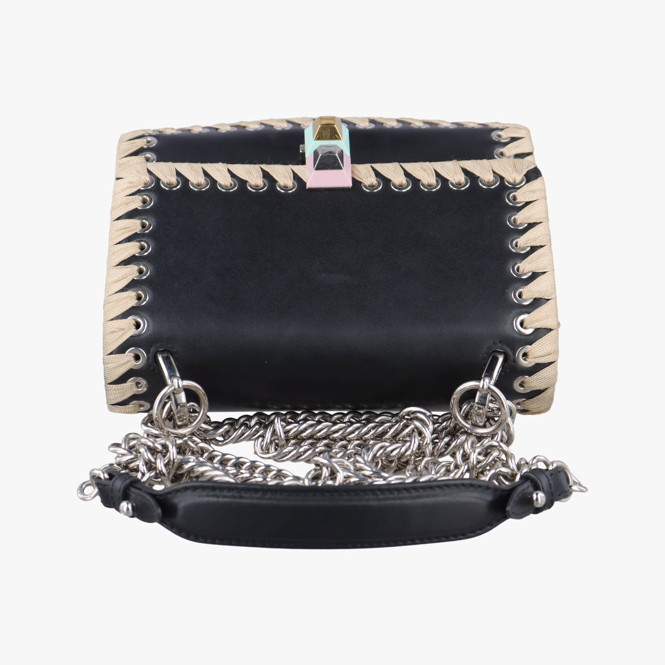 Pre-owned Fendi studded Kan I Black×Multicolour Leather 8M0381 shoulderbag | stylenewstar
