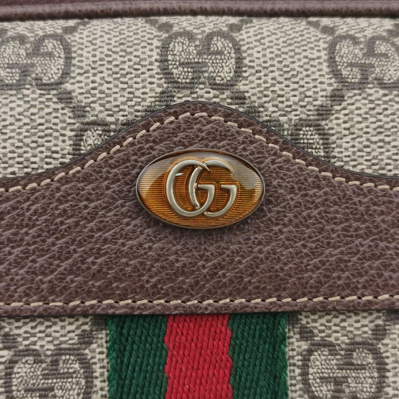 Pre-owned Gucci Ophidia Brown×green×red PVC coated canvas x leather 519308 bum bag/waist bag | stylenewstar