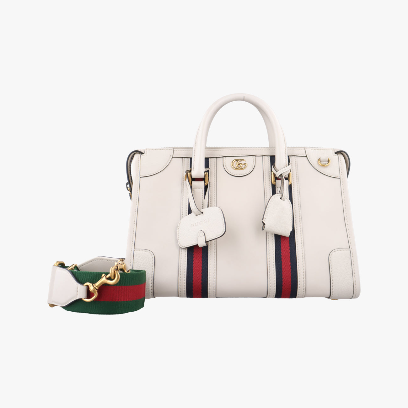 Pre-owned Gucci Ophidia White×Black×Red Leather 715666 shoulderbag | stylenewstar