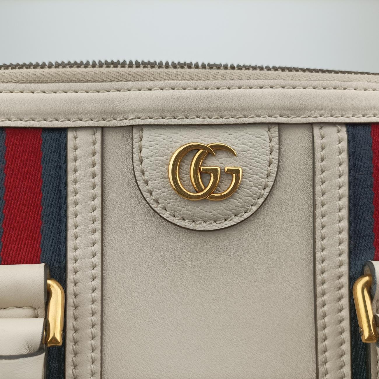 Pre-owned Gucci Ophidia White×Black×Red Leather 715666 shoulderbag | stylenewstar