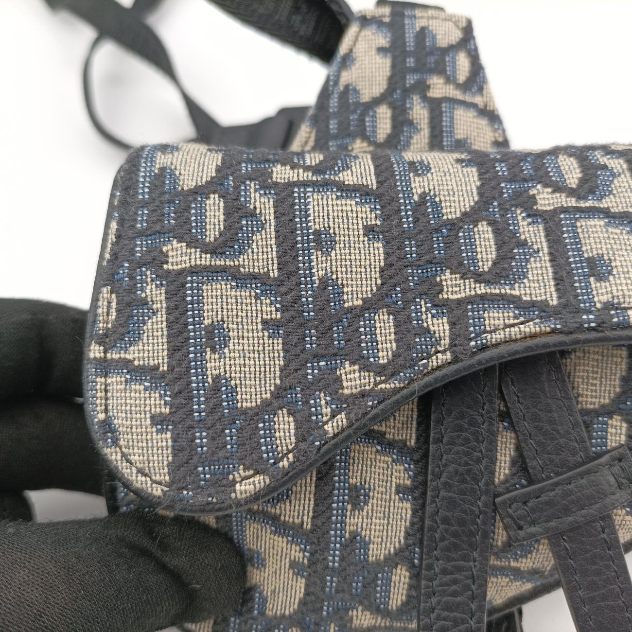 Pre-owned Christian Dior saddle Navy x Gray Jacquard  bum bag/waist bag | stylenewstar