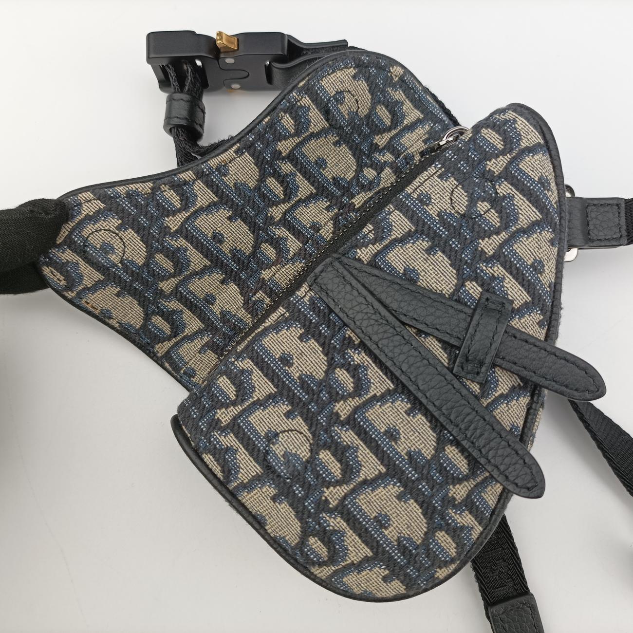 Pre-owned Christian Dior saddle Navy x Gray Jacquard  bum bag/waist bag | stylenewstar