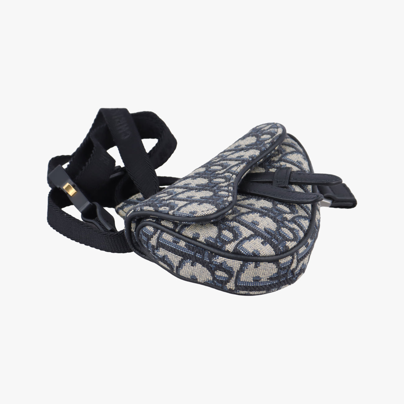 Pre-owned Christian Dior saddle Navy x Gray Jacquard  bum bag/waist bag | stylenewstar