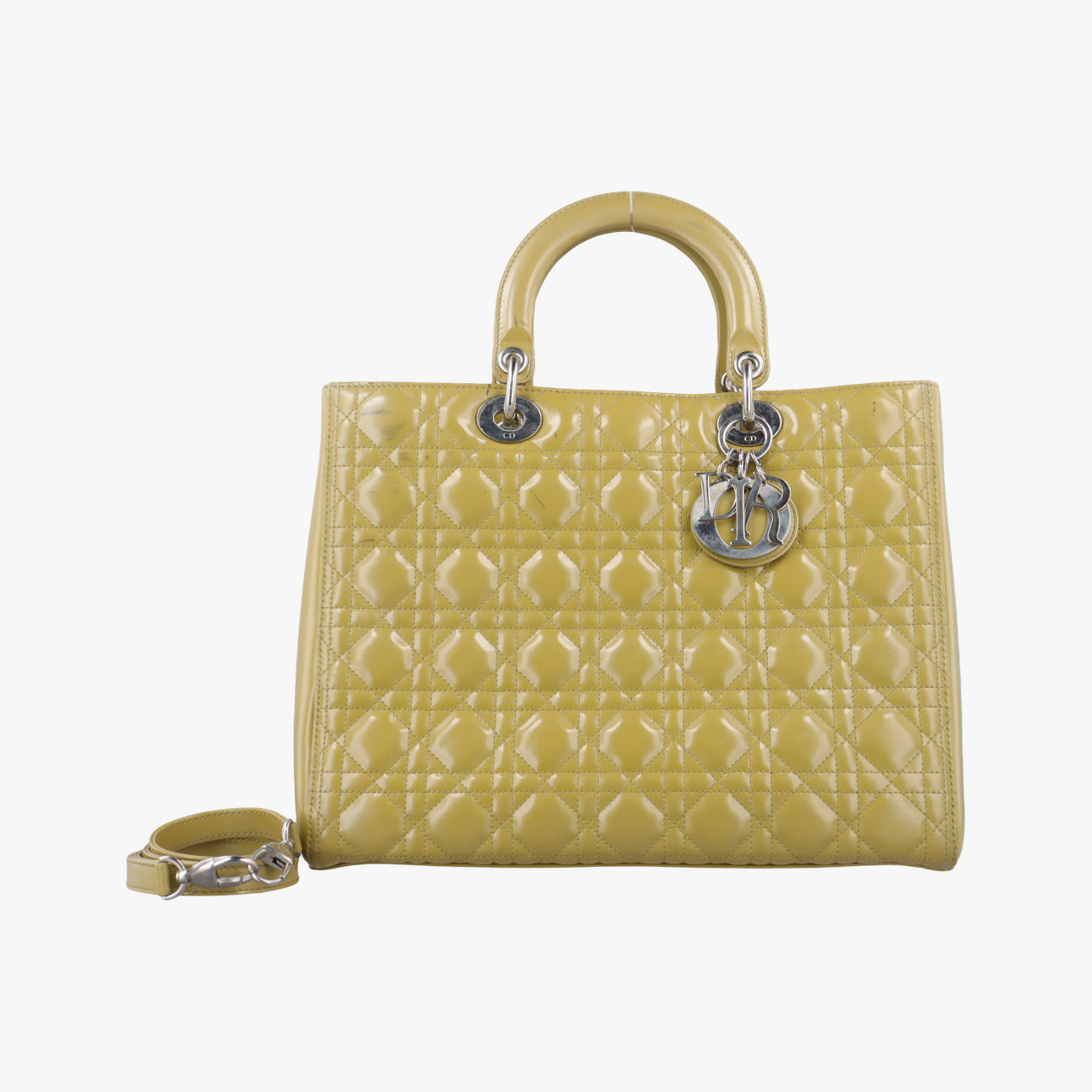 Pre-owned Christian Dior Lady Dior Yellow Patent  shoulderbag | stylenewstar