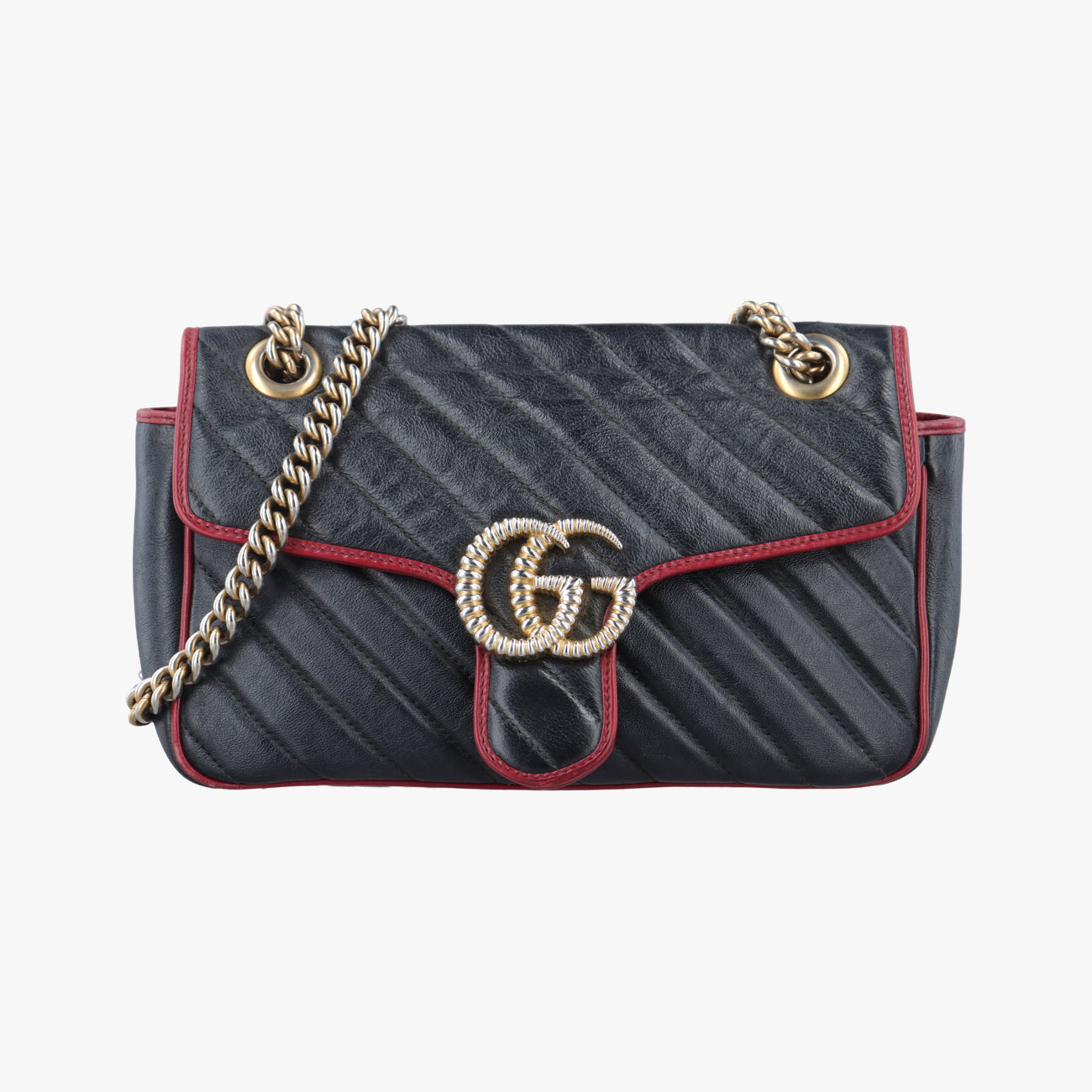 Pre-owned Gucci GG Marmont Black×red Leather 443497 shoulderbag | stylenewstar