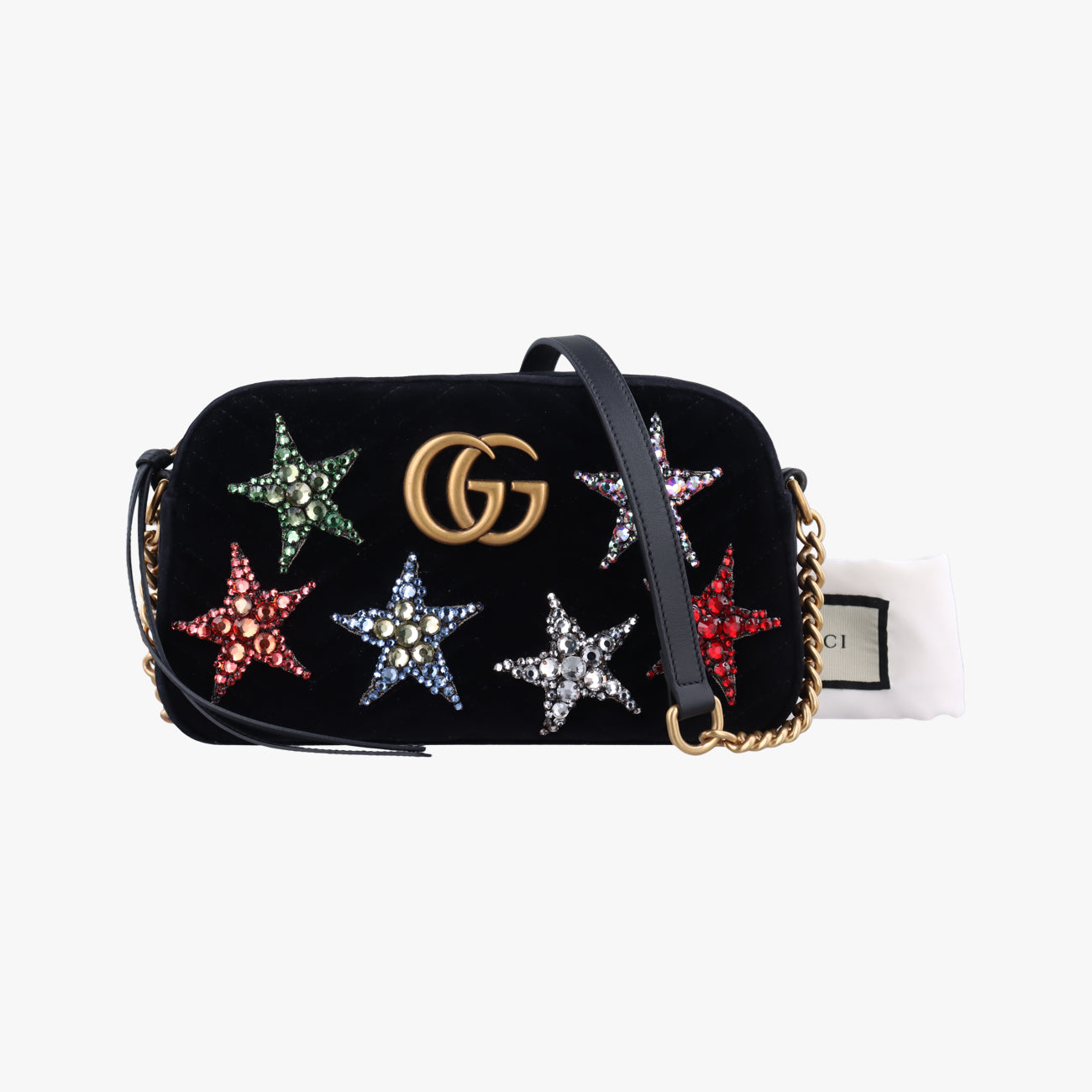 Pre-owned Gucci GG Marmont Black×Multicolor velour 447632 shoulderbag | stylenewstar