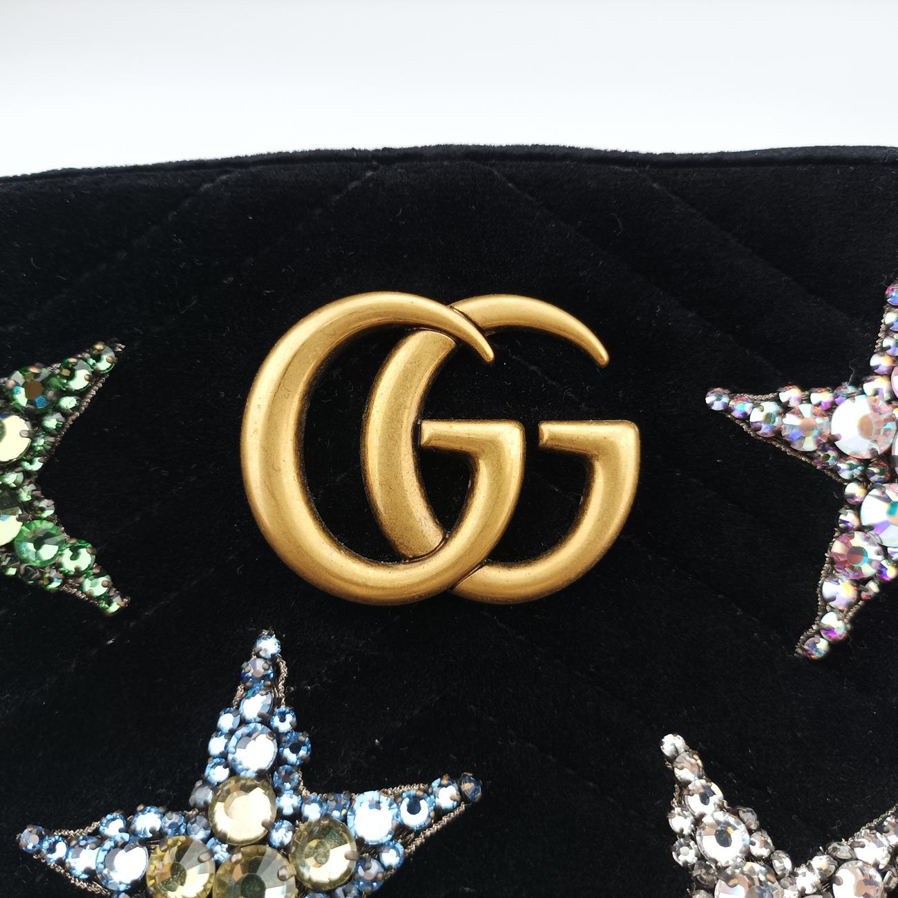 Pre-owned Gucci GG Marmont Black×Multicolor velour 447632 shoulderbag | stylenewstar