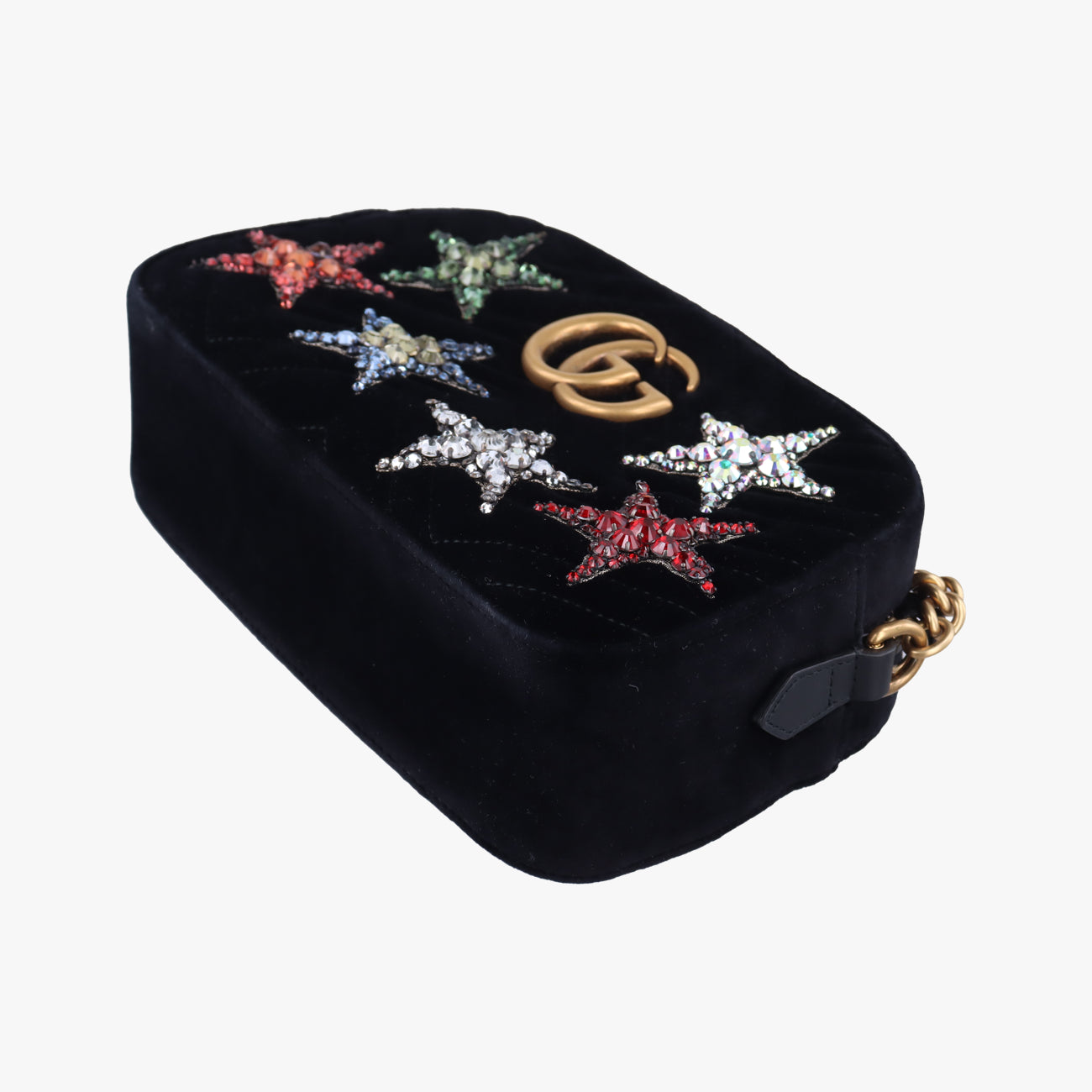 Pre-owned Gucci GG Marmont Black×Multicolor velour 447632 shoulderbag | stylenewstar