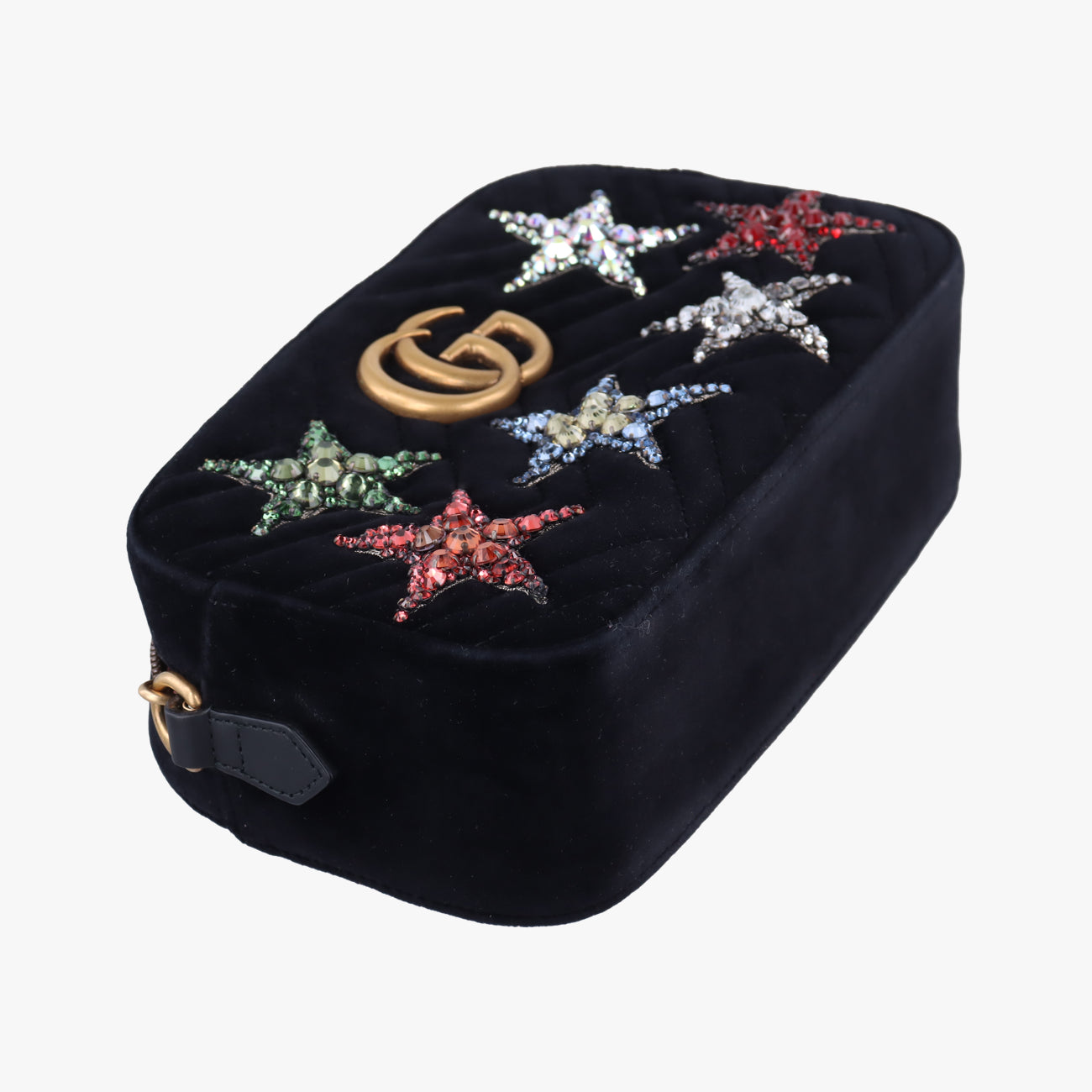 Pre-owned Gucci GG Marmont Black×Multicolor velour 447632 shoulderbag | stylenewstar