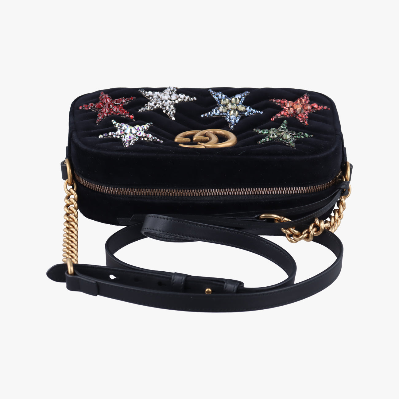 Pre-owned Gucci GG Marmont Black×Multicolor velour 447632 shoulderbag | stylenewstar