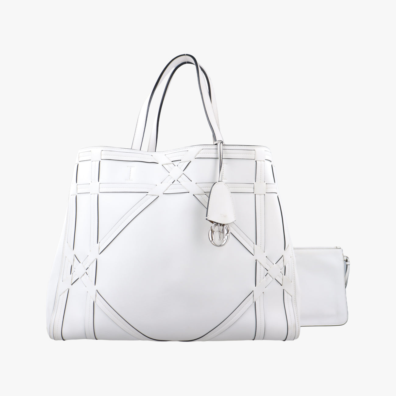 Pre-owned Christian Dior Cannage Detail Shopper Tote White Leather  shoulderbag | stylenewstar