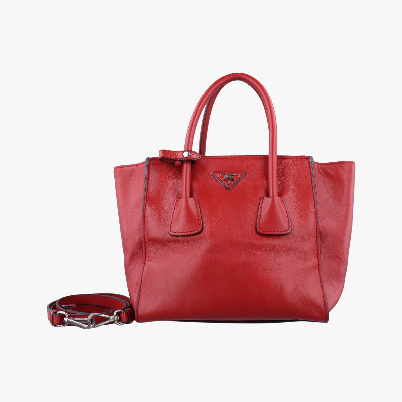 Pre-owned Prada Twin Pocket Winged Tote Red Leather BN2619 shoulderbag | stylenewstar