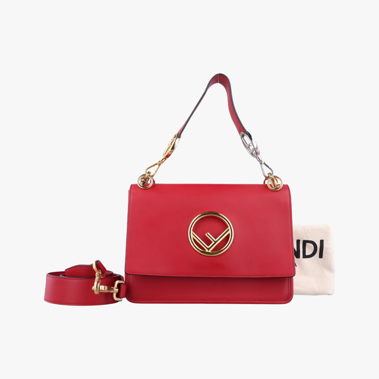 Pre-owned Fendi Kan I F Red Leather 8BT284 shoulderbag | stylenewstar