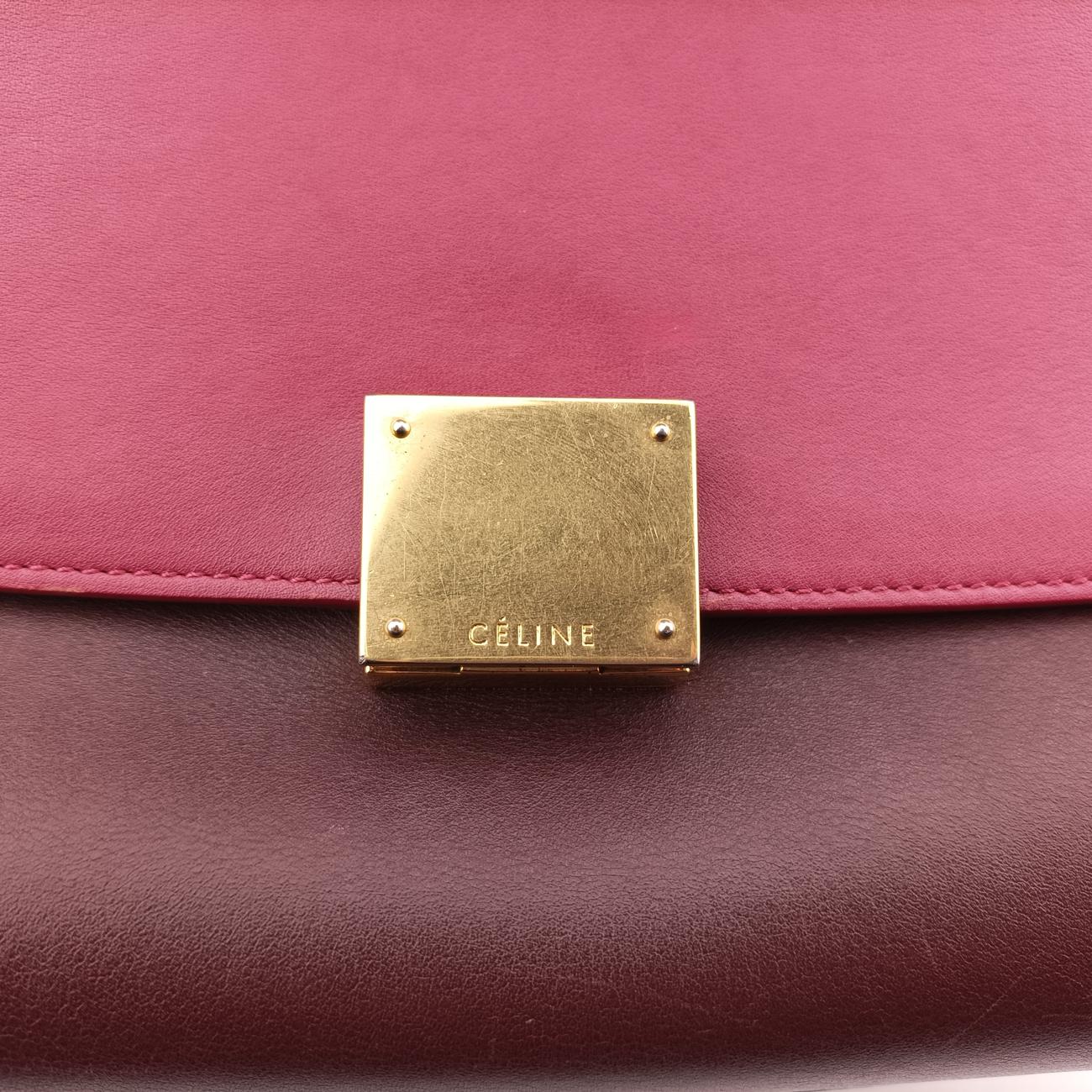 Pre-owned Celine Trapèze Orange×brown×Pink leather  shoulderbag | stylenewstar