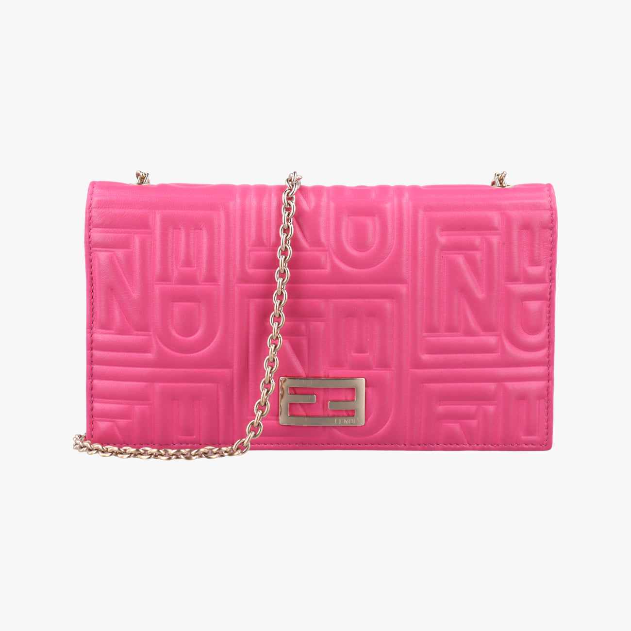 Pre-owned Fendi Embossed Logo Pink Leather 8M0219 shoulderbag | stylenewstar