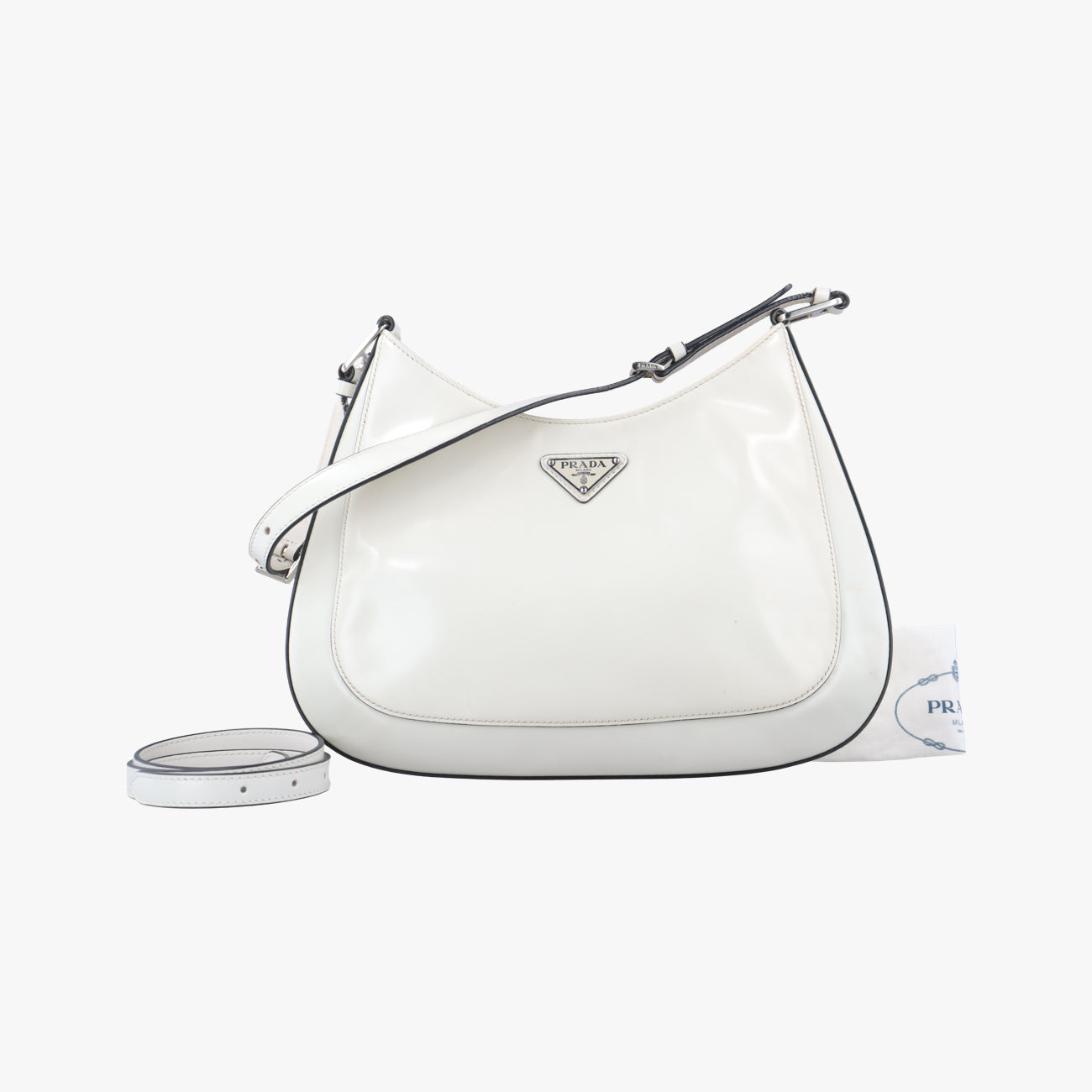 Pre-owned Prada Cleo White Brushed leather  shoulderbag | stylenewstar