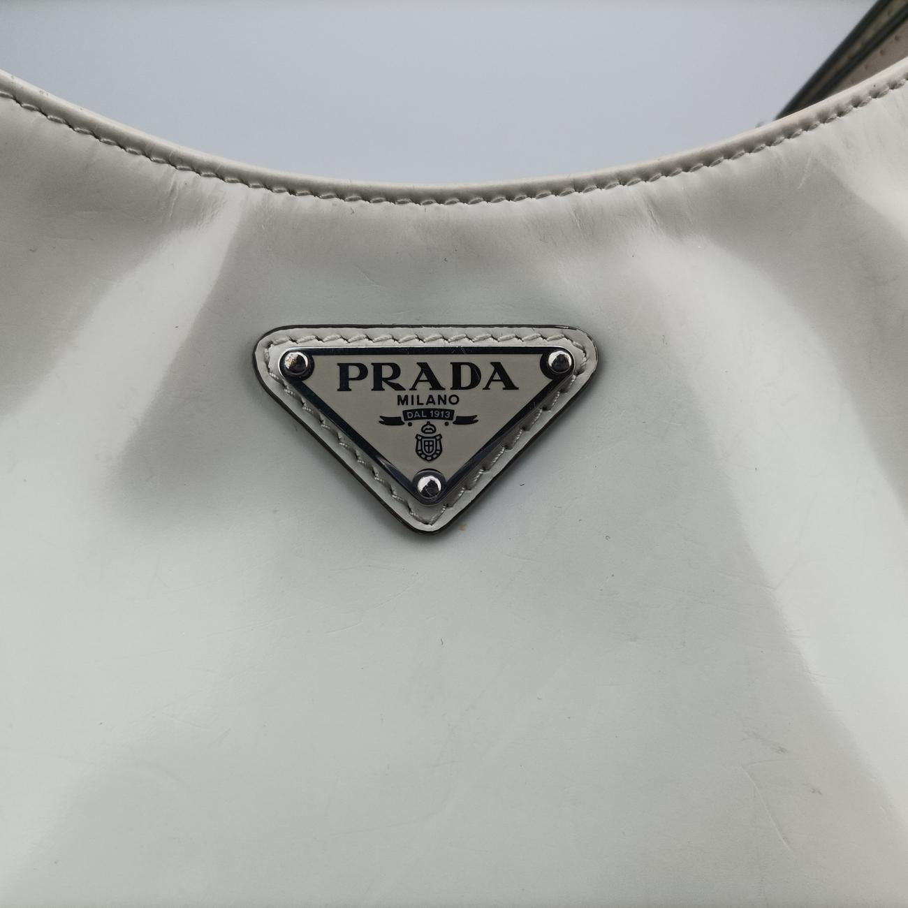 Pre-owned Prada Cleo White Brushed leather  shoulderbag | stylenewstar