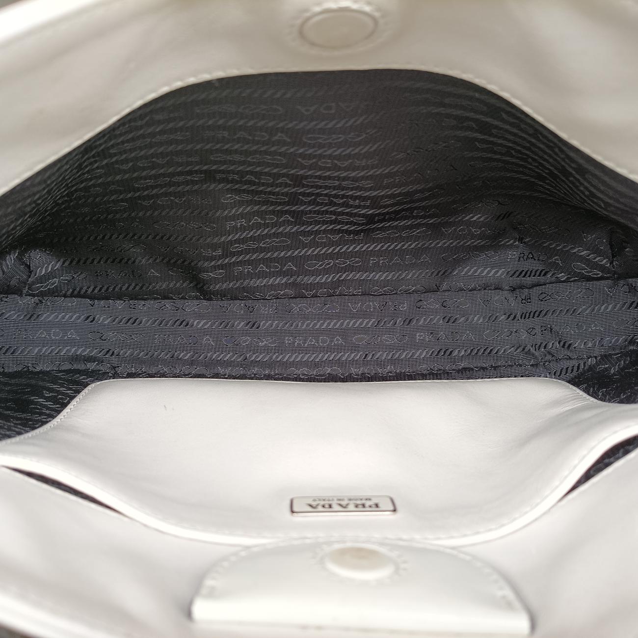 Pre-owned Prada Cleo White Brushed leather  shoulderbag | stylenewstar