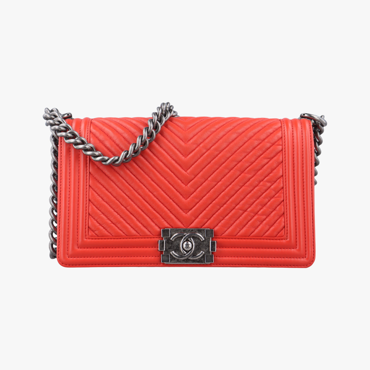 Secondhand Chanel BOY CHANEL Orange lambskin A92828 shoulderbag | stylenewstar