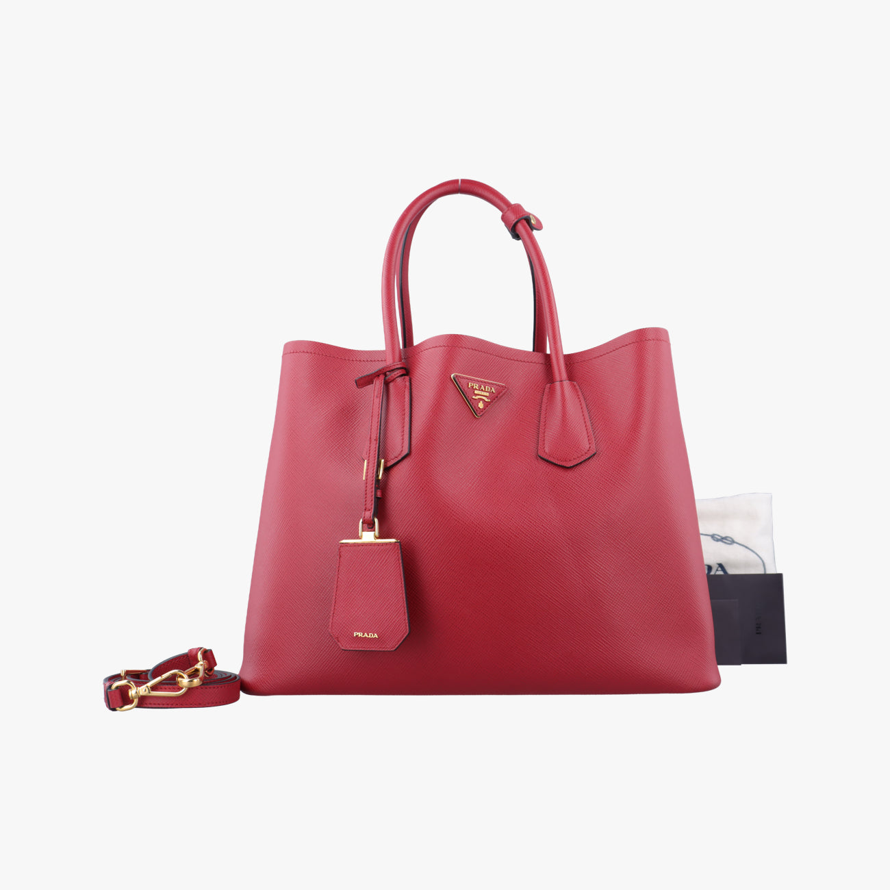 Pre-owned Prada Double Cuir Red SAFFIANO Leather B2756T shoulderbag | stylenewstar