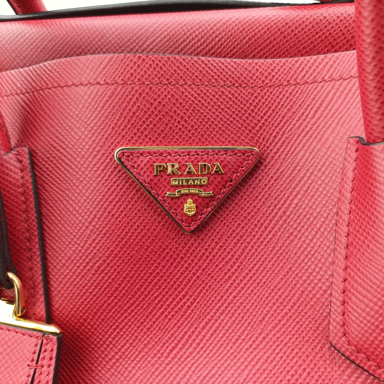 Pre-owned Prada Double Cuir Red SAFFIANO Leather B2756T shoulderbag | stylenewstar