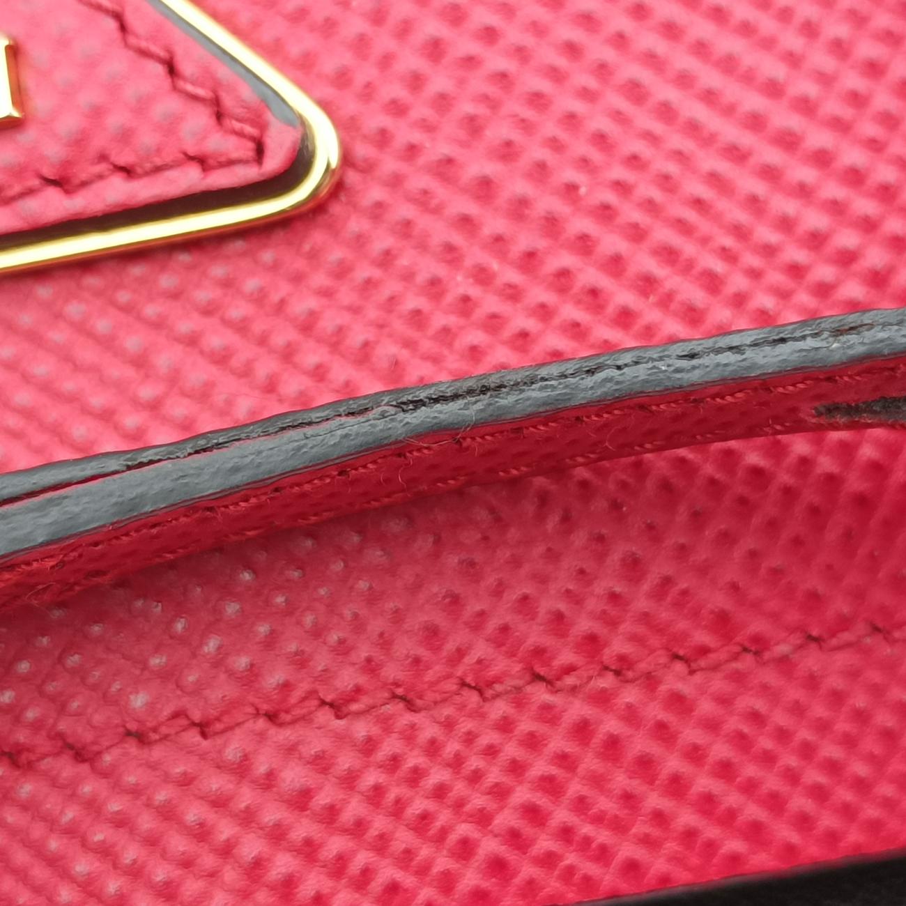 Pre-owned Prada Double Cuir Red SAFFIANO Leather B2756T shoulderbag | stylenewstar