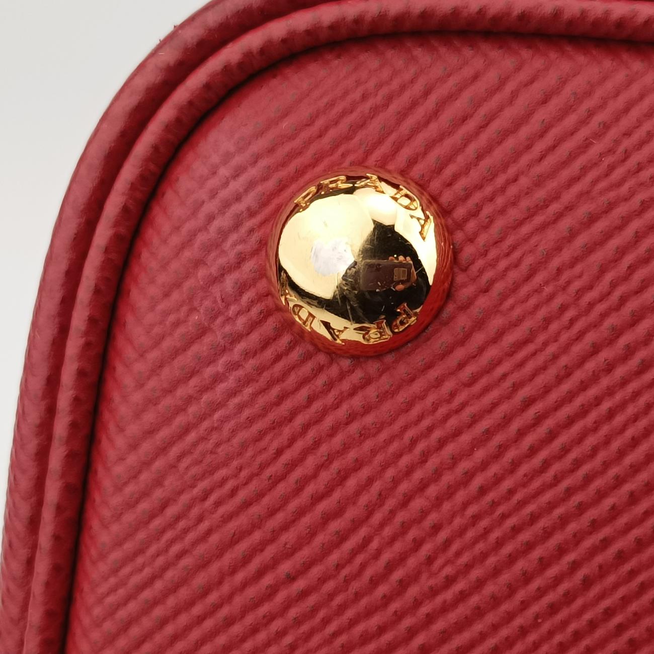 Pre-owned Prada Double Cuir Red SAFFIANO Leather B2756T shoulderbag | stylenewstar