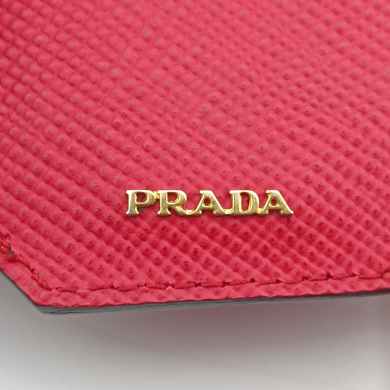 Pre-owned Prada Double Cuir Red SAFFIANO Leather B2756T shoulderbag | stylenewstar