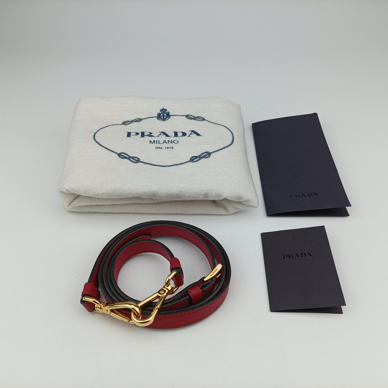 Pre-owned Prada Double Cuir Red SAFFIANO Leather B2756T shoulderbag | stylenewstar