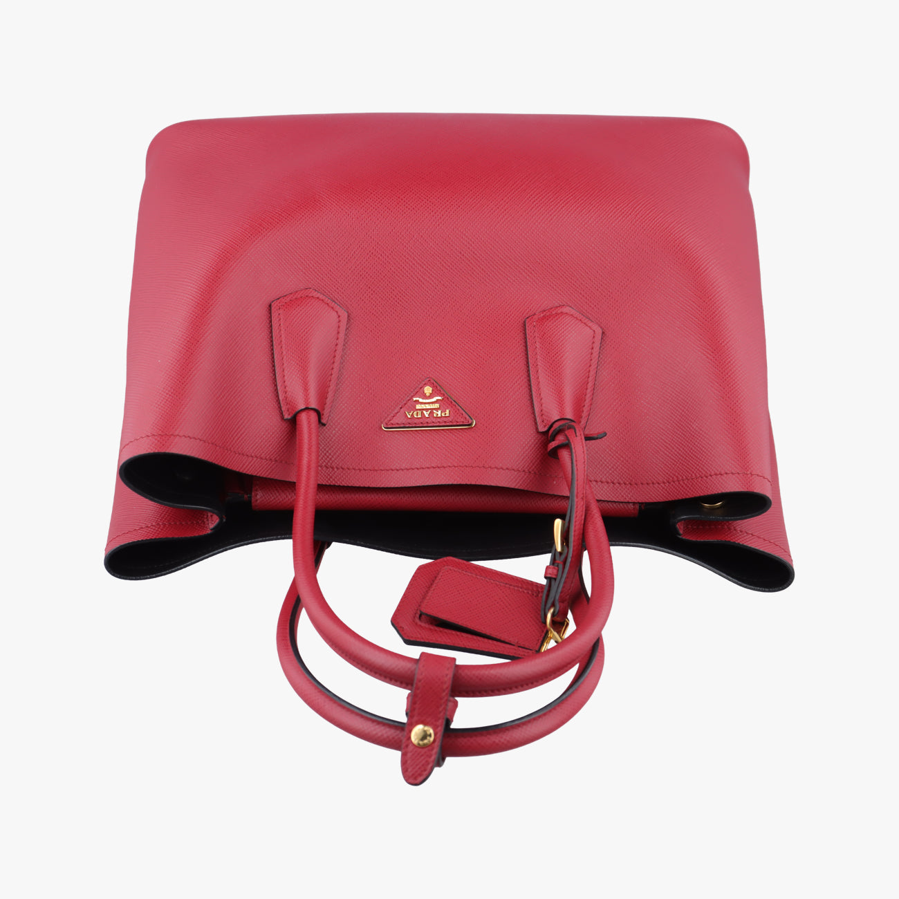 Pre-owned Prada Double Cuir Red SAFFIANO Leather B2756T shoulderbag | stylenewstar