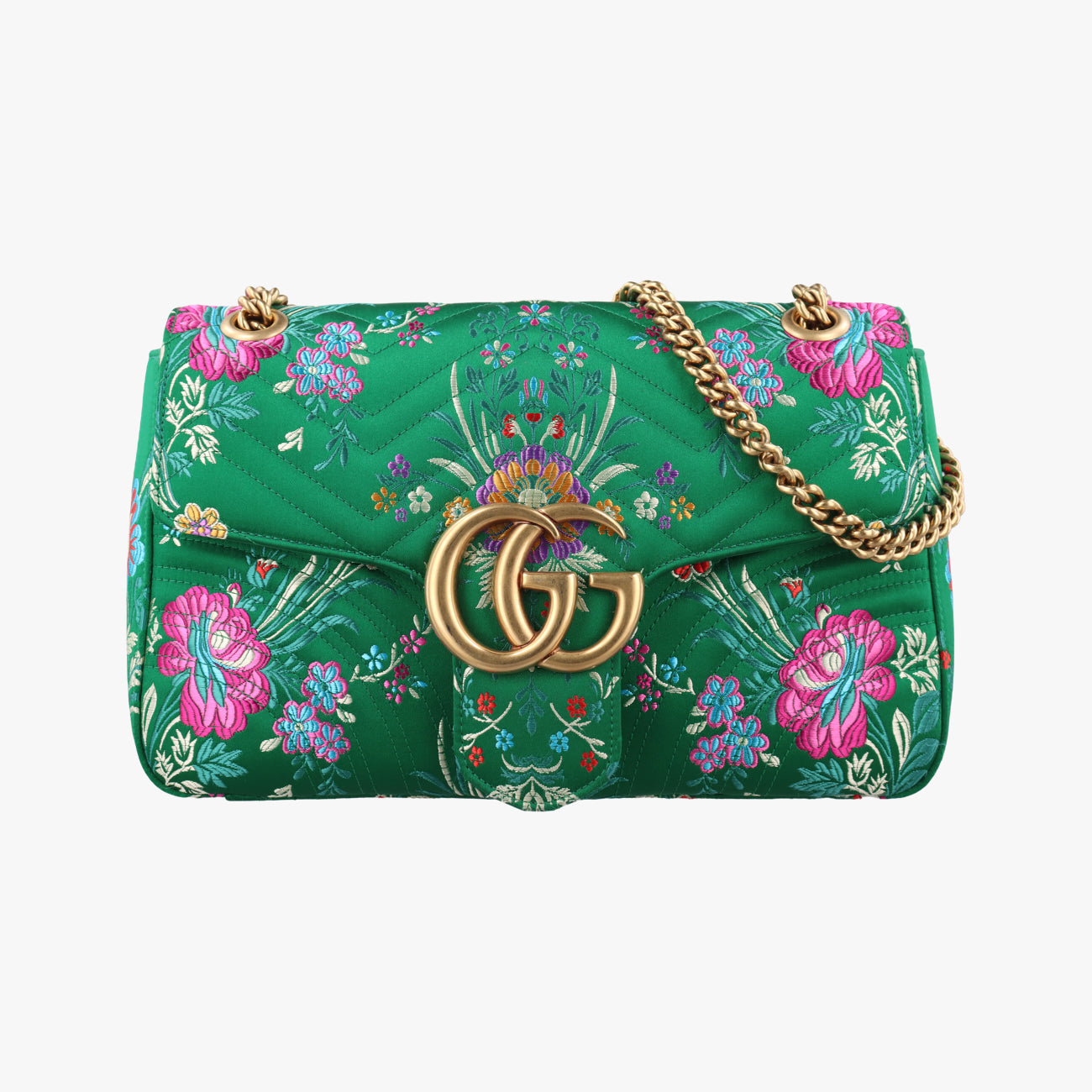 Pre-owned Gucci GG Marmont Green×Multicolour silk 443496 shoulderbag | stylenewstar