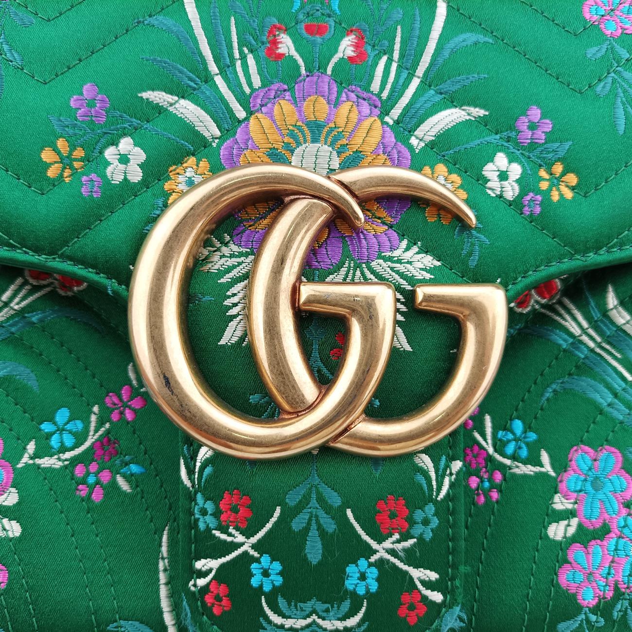Pre-owned Gucci GG Marmont Green×Multicolour silk 443496 shoulderbag | stylenewstar