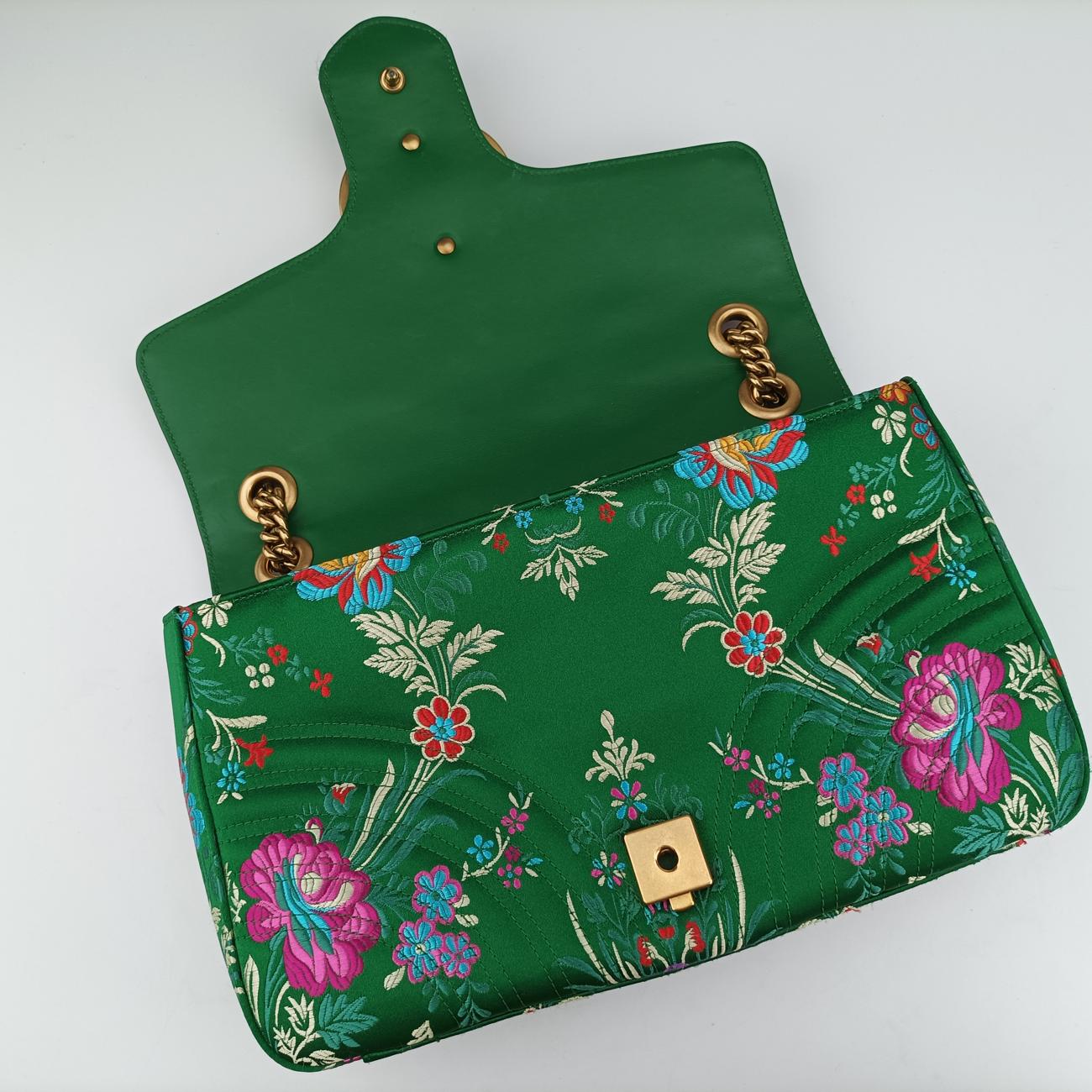 Pre-owned Gucci GG Marmont Green×Multicolour silk 443496 shoulderbag | stylenewstar