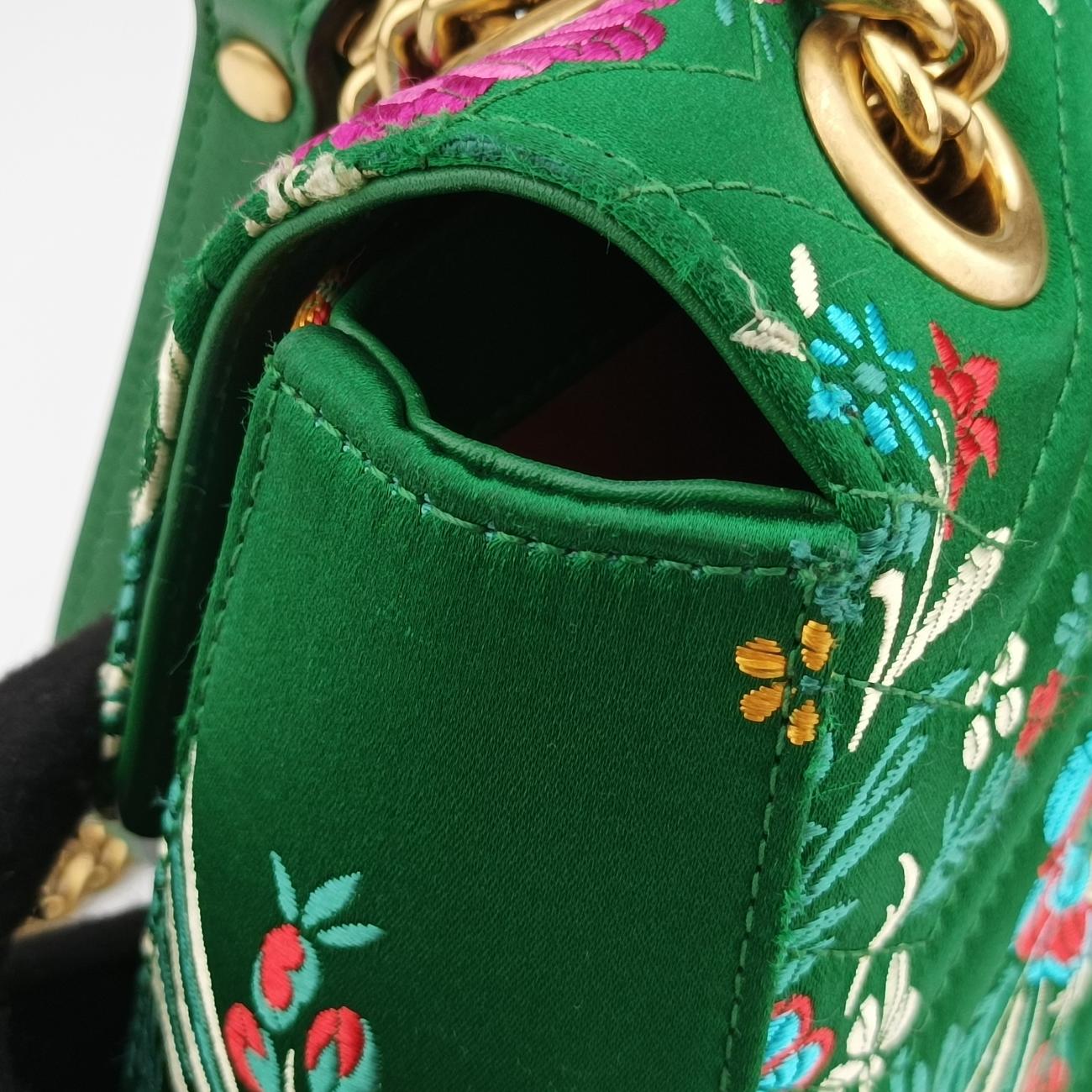 Pre-owned Gucci GG Marmont Green×Multicolour silk 443496 shoulderbag | stylenewstar