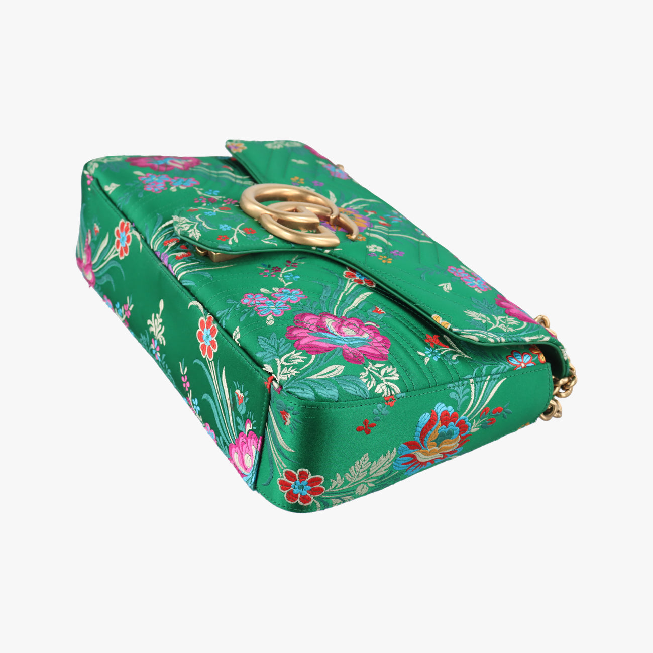 Pre-owned Gucci GG Marmont Green×Multicolour silk 443496 shoulderbag | stylenewstar