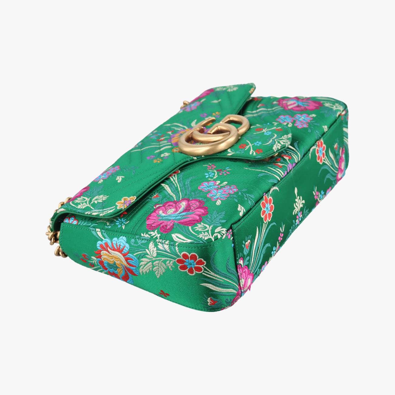 Pre-owned Gucci GG Marmont Green×Multicolour silk 443496 shoulderbag | stylenewstar