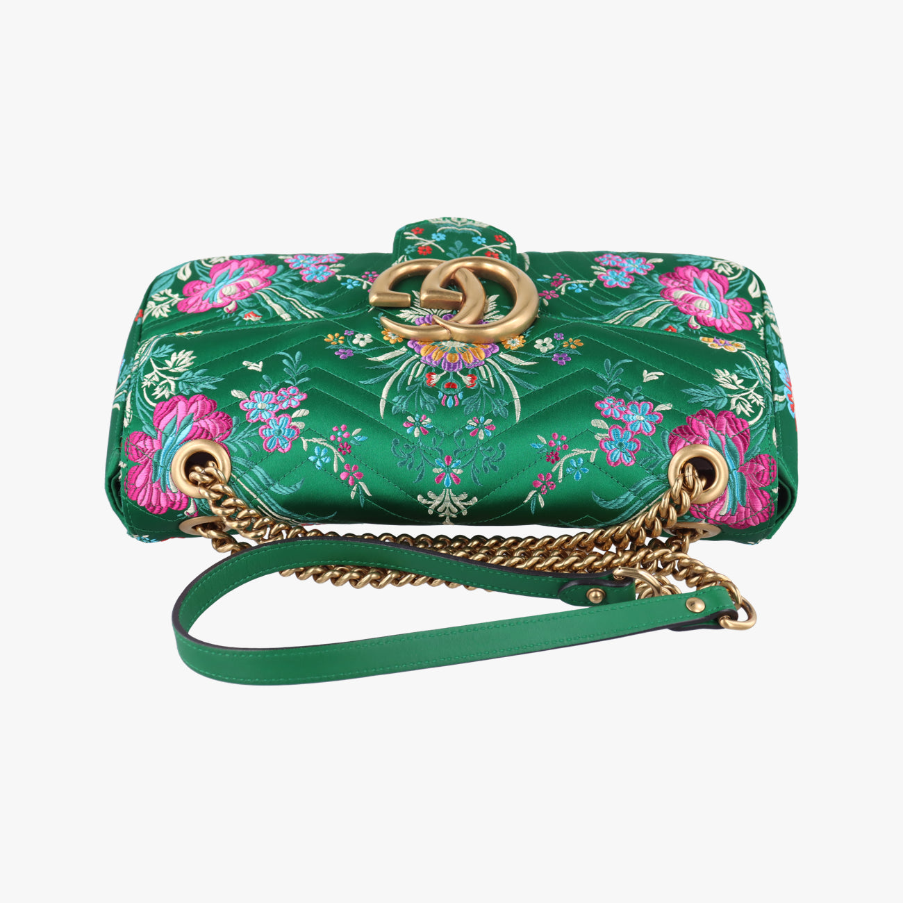 Pre-owned Gucci GG Marmont Green×Multicolour silk 443496 shoulderbag | stylenewstar