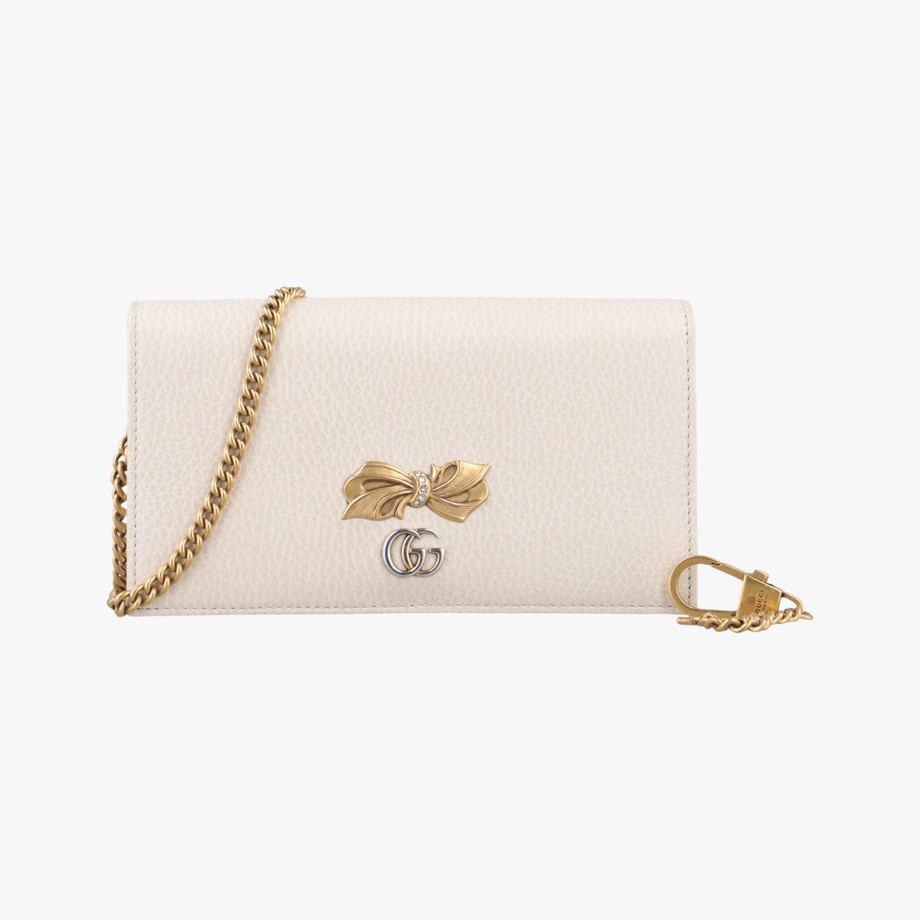 Pre-owned Gucci GG Marmont Bow White Leather 524293 shoulderbag | stylenewstar
