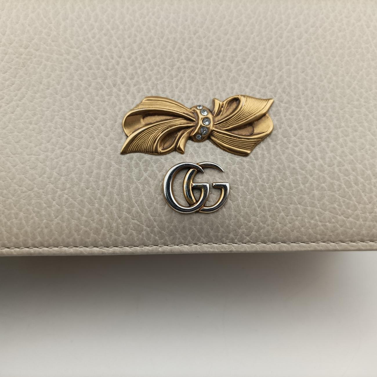 Pre-owned Gucci GG Marmont Bow White Leather 524293 shoulderbag | stylenewstar