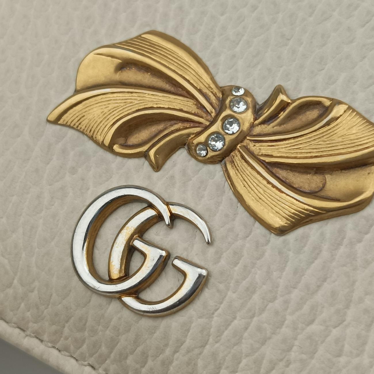 Pre-owned Gucci GG Marmont Bow White Leather 524293 shoulderbag | stylenewstar