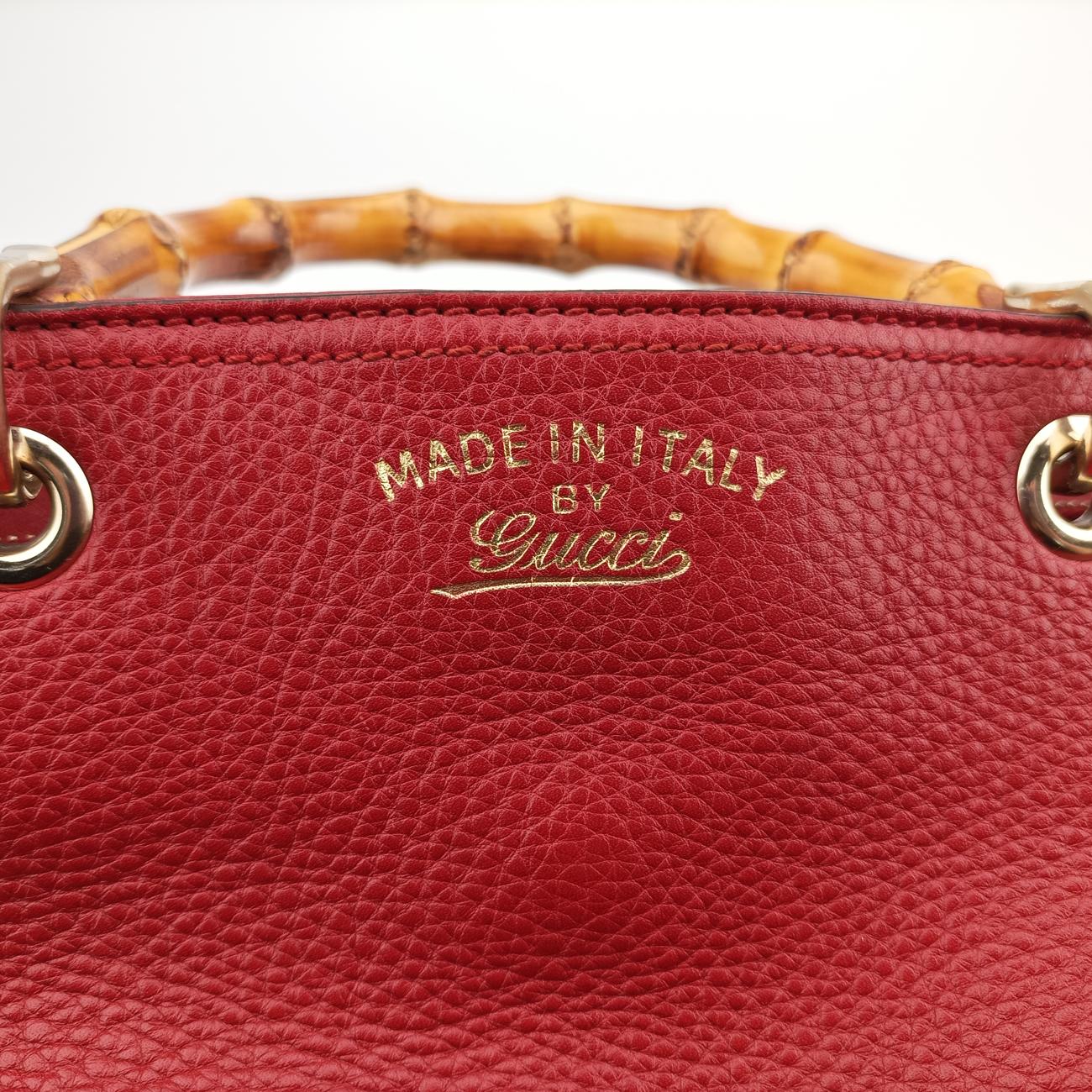 Pre-owned Gucci Bamboo Shopper Red Leather 323660 shoulderbag | stylenewstar