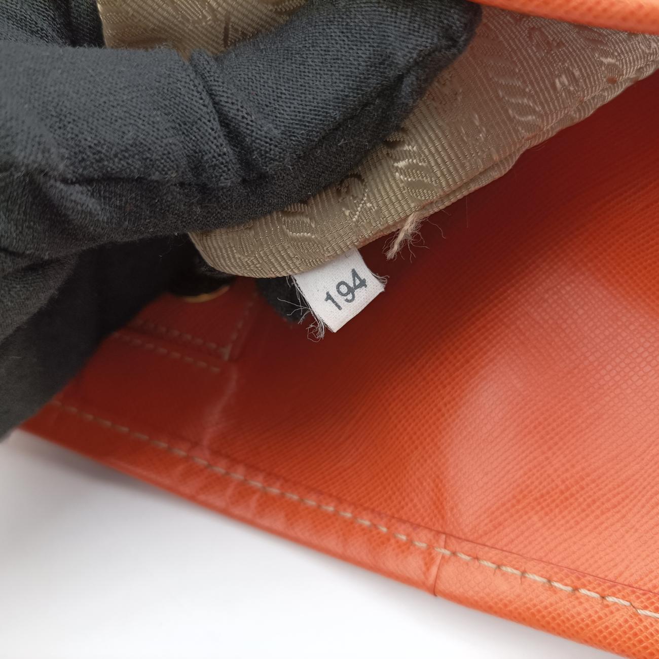 Pre-owned Prada logo jacquard Orange×beige Fabric × SAFFIANO Leather  handbag | stylenewstar