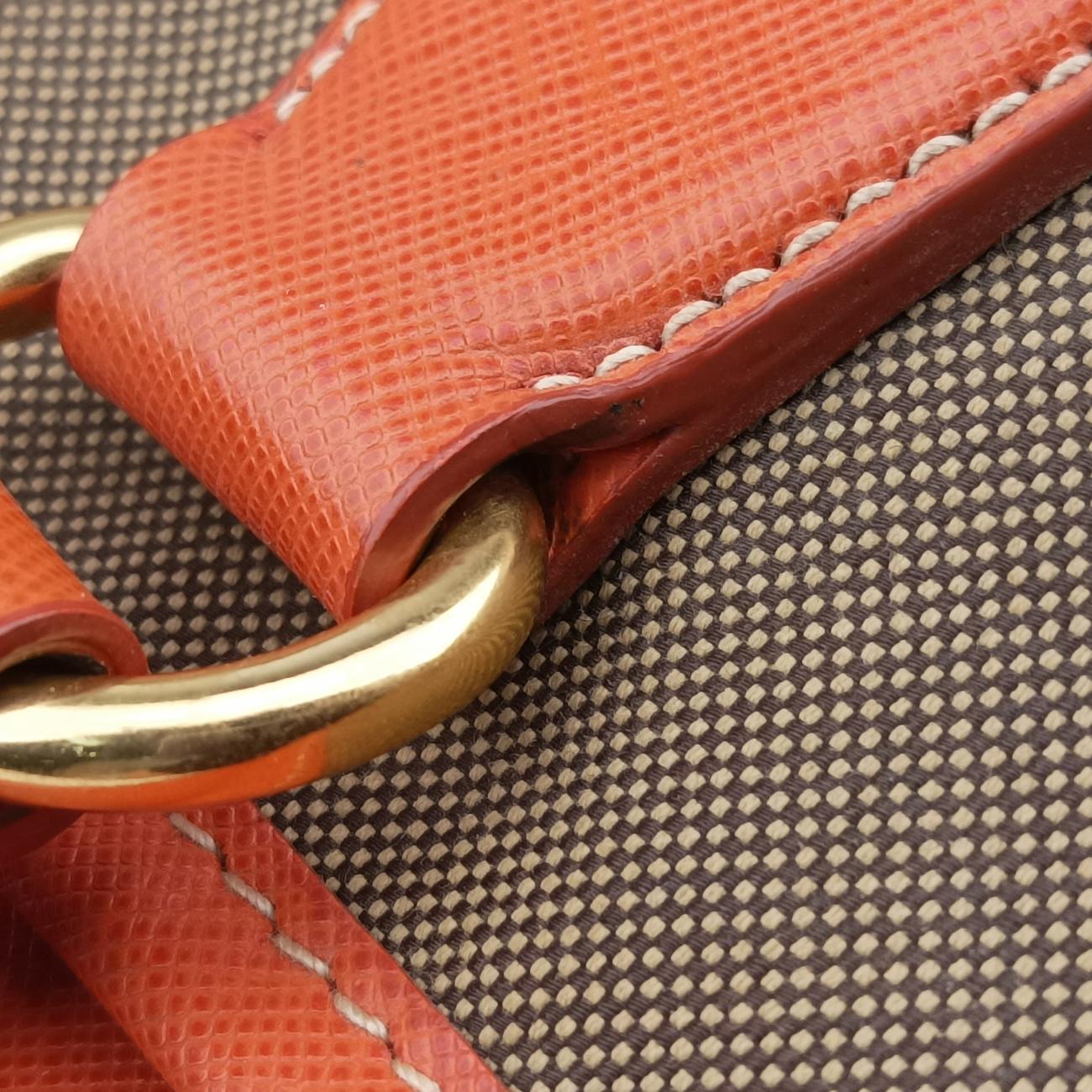 Pre-owned Prada logo jacquard Orange×beige Fabric × SAFFIANO Leather  handbag | stylenewstar