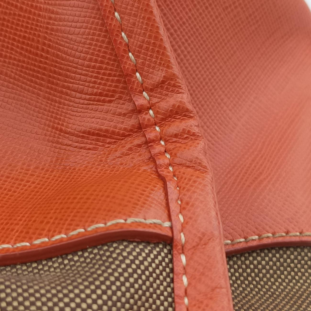 Pre-owned Prada logo jacquard Orange×beige Fabric × SAFFIANO Leather  handbag | stylenewstar