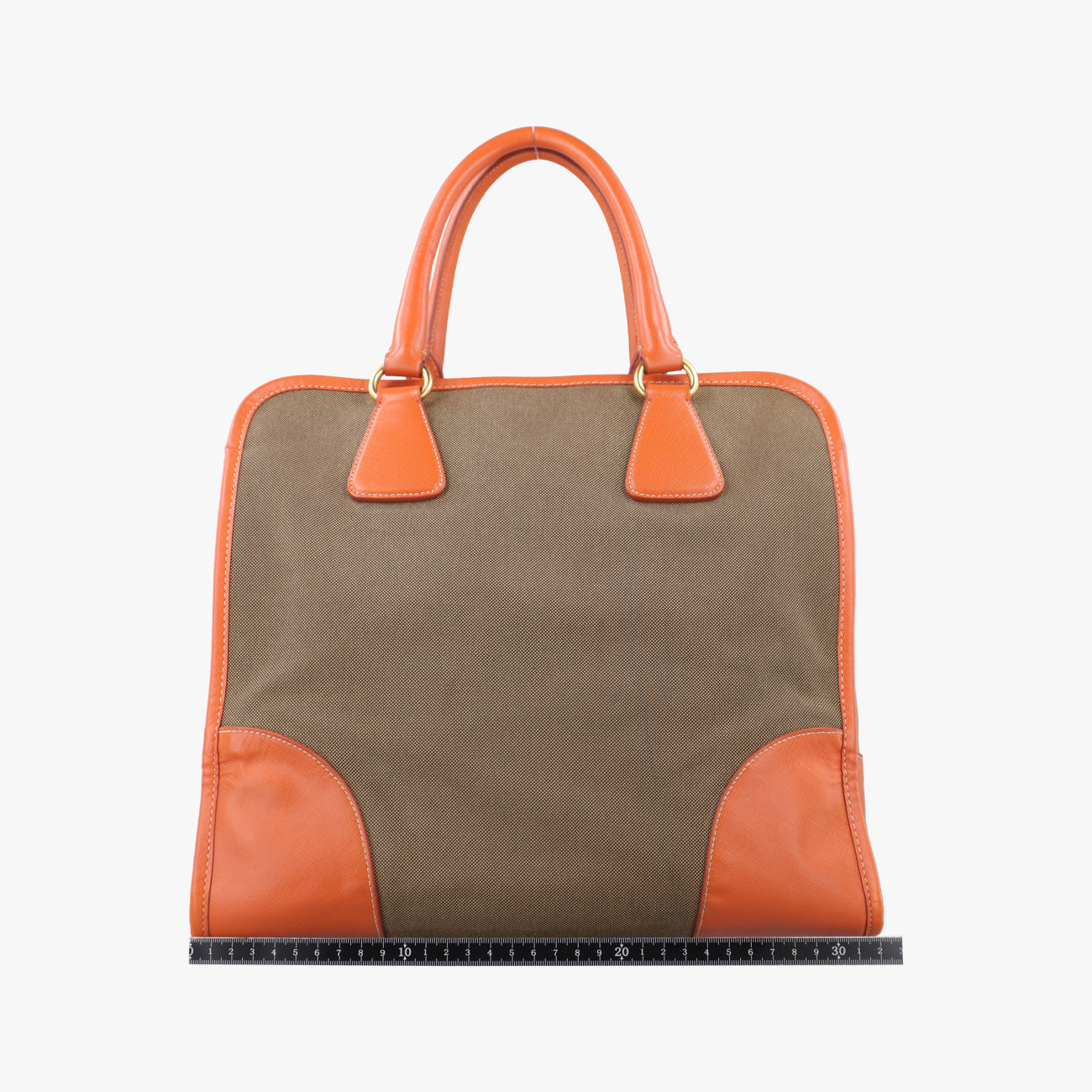 Pre-owned Prada logo jacquard Orange×beige Fabric × SAFFIANO Leather  handbag | stylenewstar